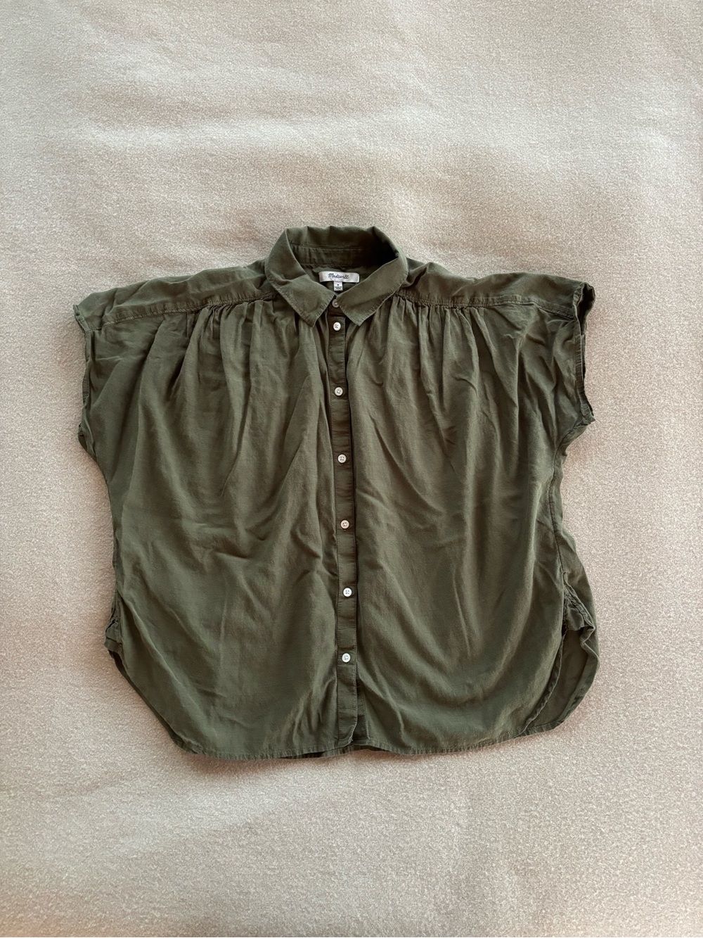 Madewell Olive Green Button-Front Cap-Sleeve Top
